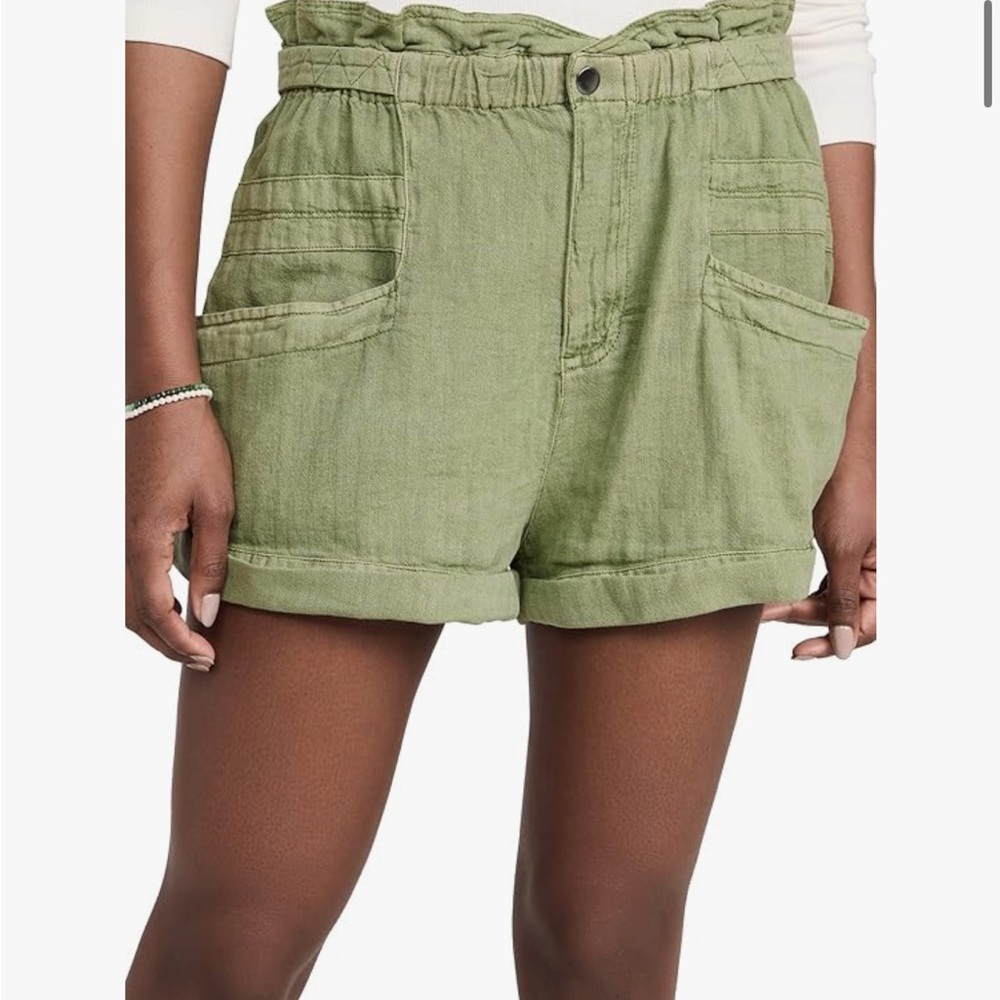 Free People Topanga Cuff Shorts Green Women’s Sz S Linen Cotton Boho‎ Beach